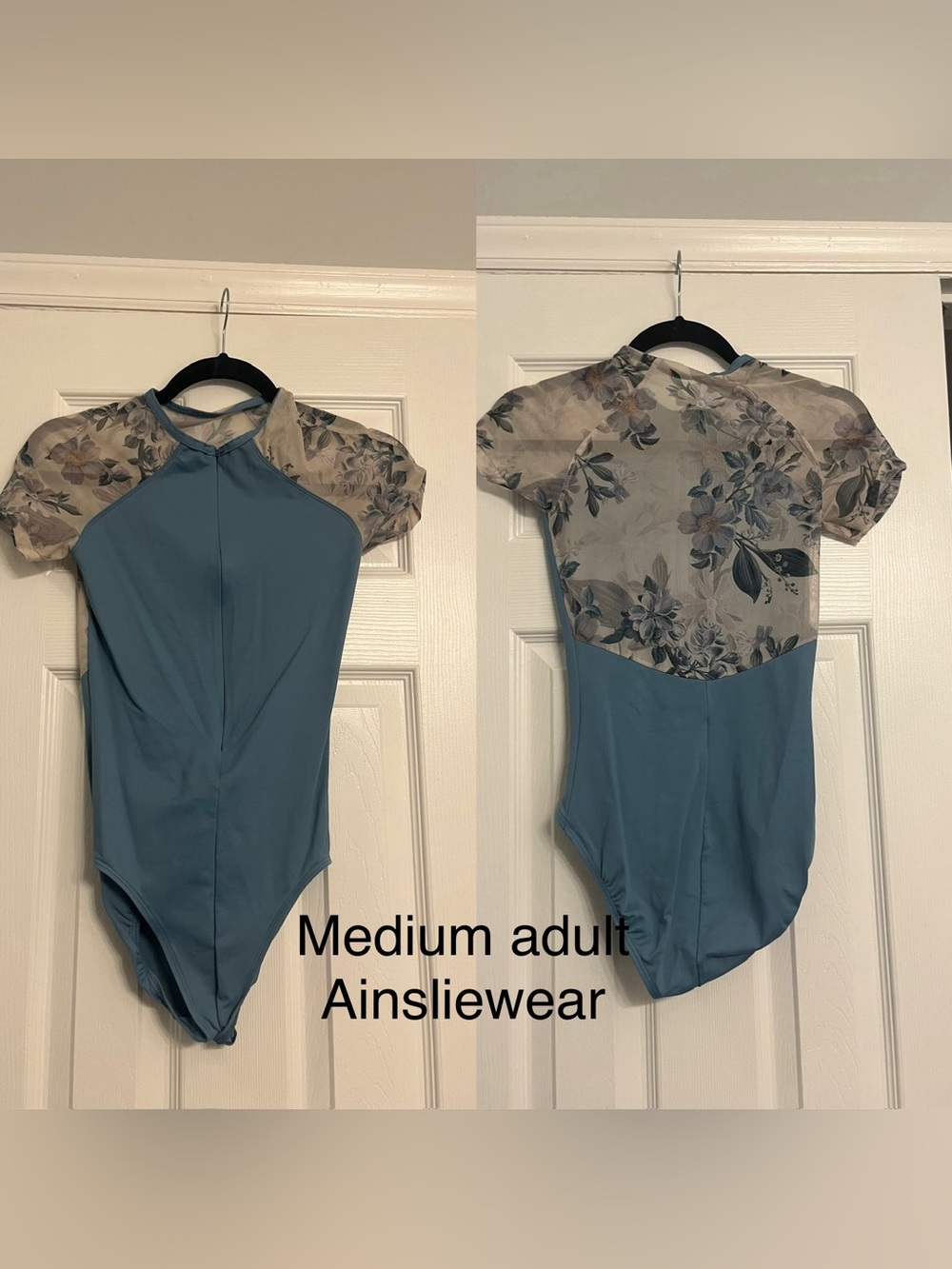 MA Ainsliewear blue floral zip leotard